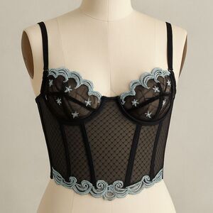 Victorias Secret Black White Sexy Lace Corset Bralette Bra  Women's Size 38C